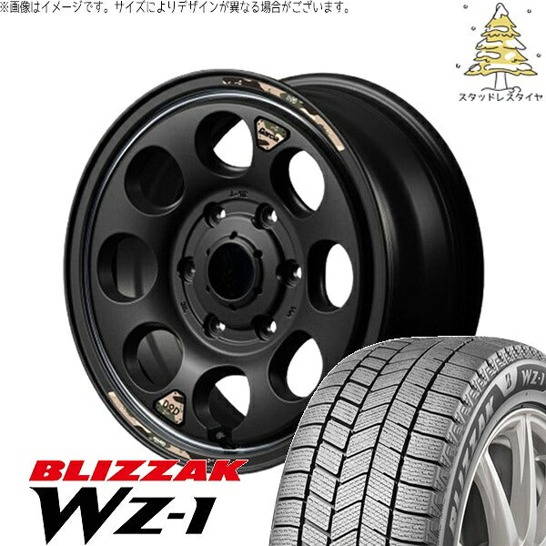ブリヂストン ブリザック WZ-1 195/80R15 ＋ MIDホイール x DOD ウシャリン セミグロスブラック/リム 15インチ 6J +33 6H139.7P スタッドレス・ホイール4本セット。1枚目。
