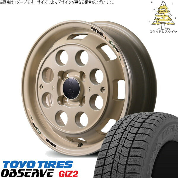 トーヨータイヤ OBSERVE 165/60R15 ＋ MIDホイール x DOD ウシャリントバリ セミグロスサンドベージュ 15インチ 4.5J +45 4H100P スタッドレス・ホイール4本セット。1枚目。
