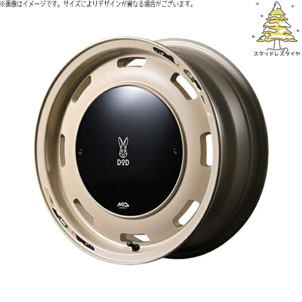 輸入スタッドレスタイヤ（銘柄指定不可） 165/55R15 ＋ MIDホイール x DOD ウシャリントバリ セミグロスサンドベージュ 15インチ 4.5J +45 4H100P ホイール4本セット。1枚目。