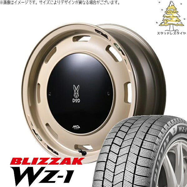 ブリヂストン ブリザック WZ-1 155/65R14 ＋ MIDホイール x DOD ウシャリントバリ セミグロスサンドベージュ 14インチ 4.5J +45 4H100P スタッドレス・ホイール4本セット。1枚目。