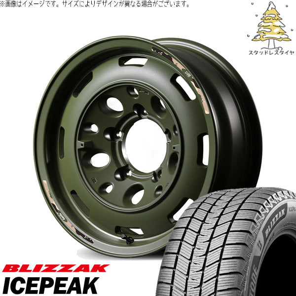 ブリヂストン ブリザック ICEPEAK 215/70R16 ＋ MIDホイール x DOD ウシャリントバリ セミグロスODグリーン 16インチ 6J -5 5H139.7P スタッドレス・ホイール4本セット。1枚目。