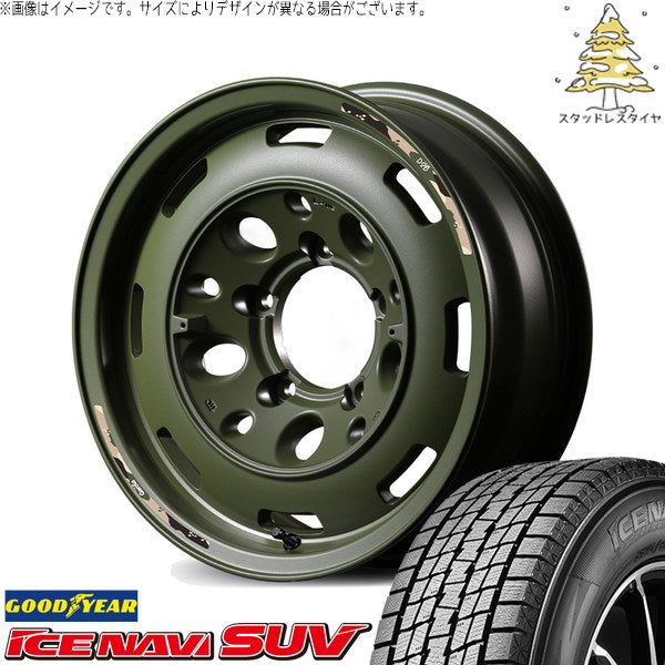 グッドイヤー アイスナビ SUV 215/70R16 ＋ MIDホイール x DOD ウシャリントバリ セミグロスODグリーン 16インチ 6J -5 5H139.7P スタッドレス・ホイール4本セット。1枚目。