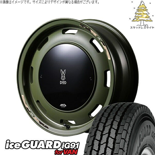 ヨコハマタイヤ アイスガード91 (iceGUARD91 IG91) 185/85R16 ＋ MIDホイール x DOD ウシャリントバリ セミグロスODグリーン 16インチ 5.5J +20 5H139.7P スタッドレス・ホイール4本セット。1枚目。