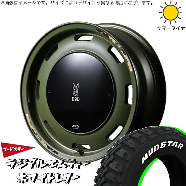 マッドスター ラジアルMT 215/70R16 ＋ MIDホイール x DOD ウシャリントバリ セミグロスODグリーン 16インチ 6J -5 5H139.7P サマー・ホイール4本セット。1枚目。
