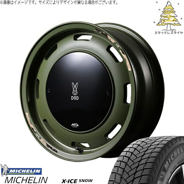 ミシュラン エックスアイス スノー 215/70R16 ＋ MIDホイール x DOD ウシャリントバリ セミグロスODグリーン 16インチ 5.5J +20 5H139.7P スタッドレス・ホイール4本セット。1枚目。