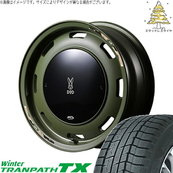 トーヨータイヤ ウィンタートランパス TX (WinterTRANPATH TX) 165/65R15 ＋ MIDホイール x DOD ウシャリントバリ セミグロスODグリーン 15インチ 4.5J +45 4H100P スタッドレス・ホイール4本セット。1枚目。
