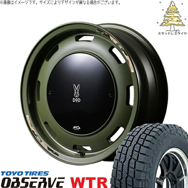 トーヨータイヤ オブザーブ W/T-R (OBSERVE WTR) 185/85R16 ＋ MIDホイール x DOD ウシャリントバリ セミグロスODグリーン 16インチ 5.5J +20 5H139.7P スタッドレス・ホイール4本セット。1枚目。