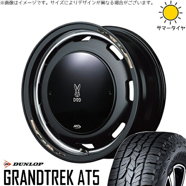 ダンロップ グラントレック AT5 175/80R16 ＋ MIDホイール x DOD ウシャリントバリ セミグロスブラック 16インチ 5.5J +20 5H139.7P サマー・ホイール4本セット。1枚目。