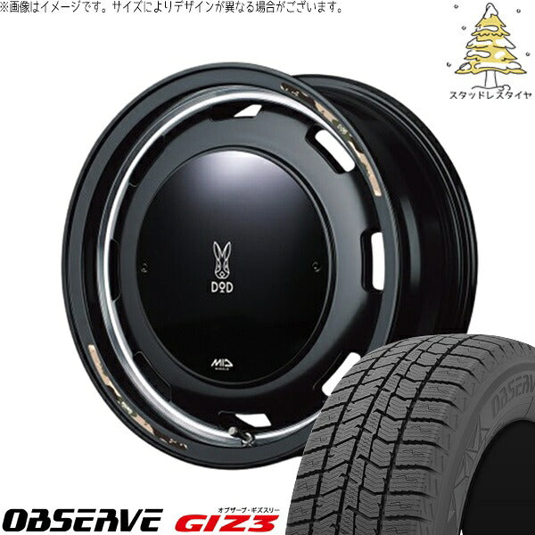 トーヨータイヤ オブザーブ ギズスリー (OBSERVE GIZ3) 165/60R15 ＋ MIDホイール x DOD ウシャリントバリ セミグロスブラック 15インチ 4.5J +45 4H100P スタッドレス・ホイール4本セット。1枚目。
