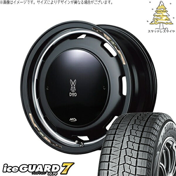 ヨコハマタイヤ アイスガードセブン IG70 175/65R15 ＋ MIDホイール x DOD ウシャリントバリ セミグロスブラック 15インチ 4.5J +45 4H100P スタッドレス・ホイール4本セット。1枚目。