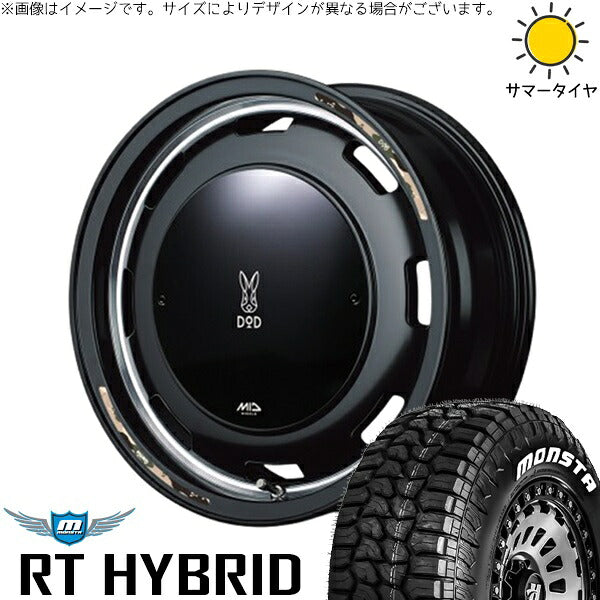 モンスタタイヤ RTハイブリッド (RT HYBRID) 185/85R16 ＋ MIDホイール x DOD ウシャリントバリ セミグロスブラック 16インチ 5.5J +20 5H139.7P サマー・ホイール4本セット。1枚目。