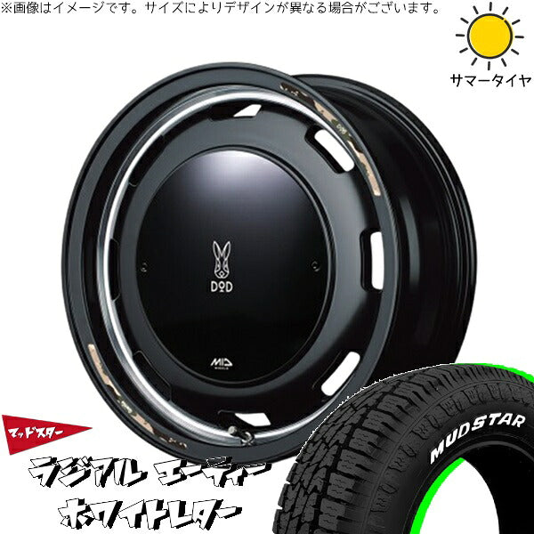 マッドスター ラジアル A/T (RADIAL A/T) 155/65R14 ＋ MIDホイール x DOD ウシャリントバリ セミグロスブラック 14インチ 4.5J +45 4H100P サマー・ホイール4本セット。1枚目。