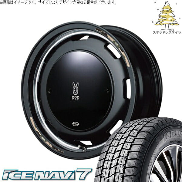 グッドイヤー アイスナビ セブン (ICENAVI7) 165/55R15 ＋ MIDホイール x DOD ウシャリントバリ セミグロスブラック 15インチ 4.5J +45 4H100P スタッドレス・ホイール4本セット。1枚目。