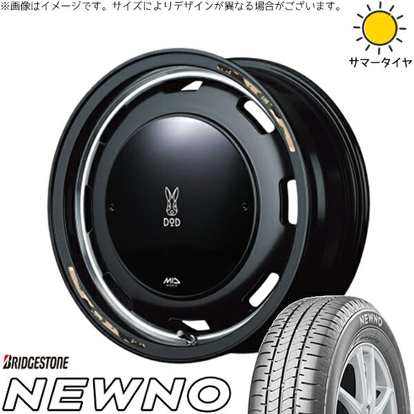 ブリヂストン ニューノ 155/55R14 ＋ MIDホイール x DOD ウシャリントバリ セミグロスブラック 14インチ 4.5J +45 4H100P サマー・ホイール4本セット。1枚目。