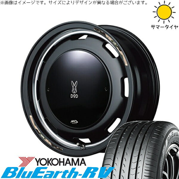 ヨコハマタイヤ ブルーアース RV03 165/65R15 ＋ MIDホイール x DOD ウシャリントバリ セミグロスブラック 15インチ 4.5J +45 4H100P サマー・ホイール4本セット。1枚目。
