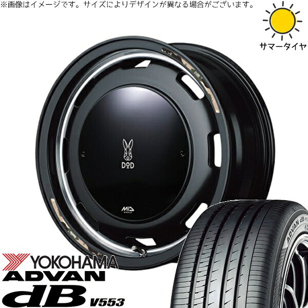 ヨコハマタイヤ アドバン デシベル V553 165/55R15 ＋ MIDホイール x DOD ウシャリントバリ セミグロスブラック 15インチ 4.5J +45 4H100P サマー・ホイール4本セット。1枚目。