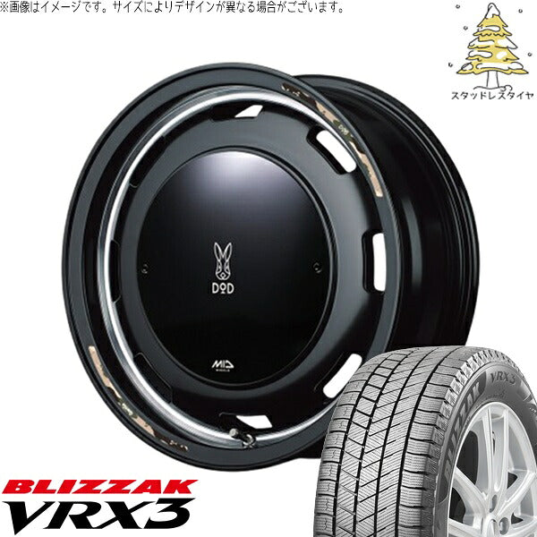 2025年製 ブリヂストン ブリザック VRX3 (BLIZZAK VRX3) 155/65R14 ＋ MIDホイール x DOD ウシャリントバリ セミグロスブラック 14インチ 4.5J +45 4H100P スタッドレス・ホイール4本セット。1枚目。