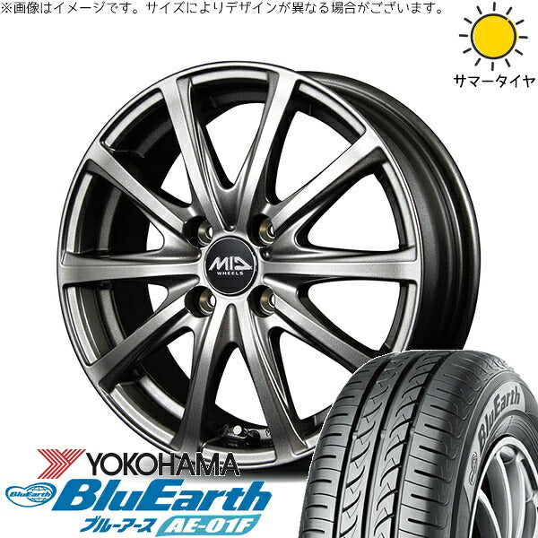 ヨコハマタイヤ ブルーアース AE-01F 175/65R14 ＋ MIDホイール V25 メタリックグレー 14インチ 5.5J +38 4H100P サマー・ホイール4本セット。1枚目。