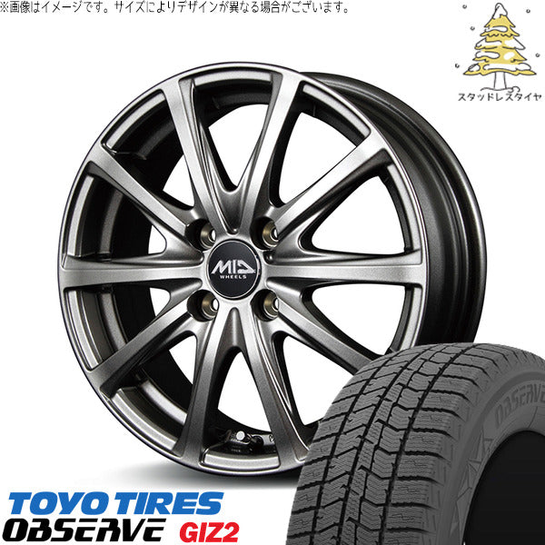 トーヨータイヤ OBSERVE 175/65R14 ＋ MIDホイール V25 メタリックグレー 14インチ 5.5J +38 4H100P スタッドレス・ホイール4本セット。1枚目。