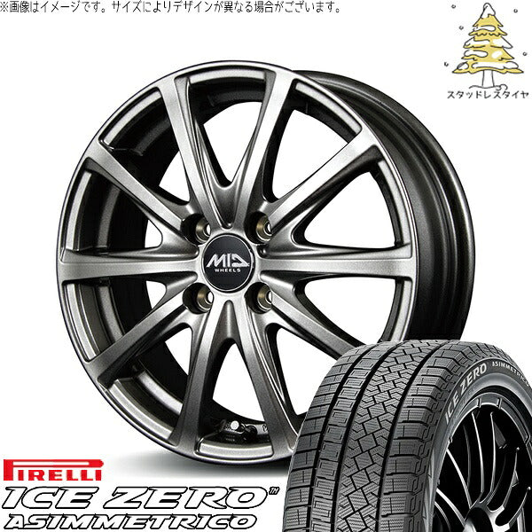 ピレリ アイスゼロアシンメトリコ 185/65R15 ＋ MIDホイール V25 メタリックグレー 15インチ 5.5J +50 4H100P スタッドレス・ホイール4本セット。1枚目。