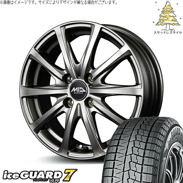 ヨコハマタイヤ アイスガードセブン IG70 175/65R14 ＋ MIDホイール V25 メタリックグレー 14インチ 5.5J +38 4H100P スタッドレス・ホイール4本セット。1枚目。