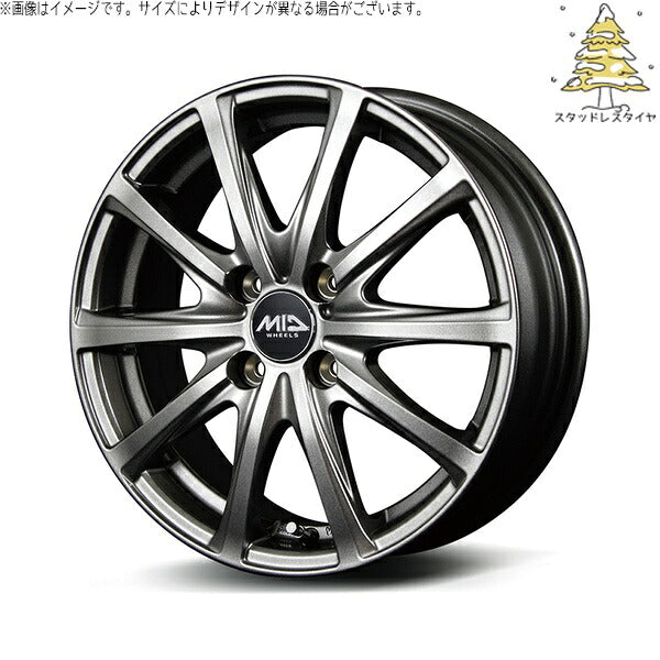 輸入スタッドレスタイヤ（銘柄指定不可） 195/65R15 ＋ MIDホイール V25 メタリックグレー 15インチ 5.5J +40 4H100P ホイール4本セット。1枚目。