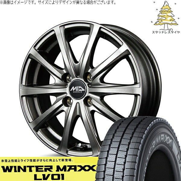 ダンロップ ウィンターマックス LV01 (WINTERMAXX LV01) 145/80R12 ＋ MIDホイール V25 メタリックグレー 12インチ 4.00B +42 4H100P スタッドレス・ホイール4本セット。1枚目。