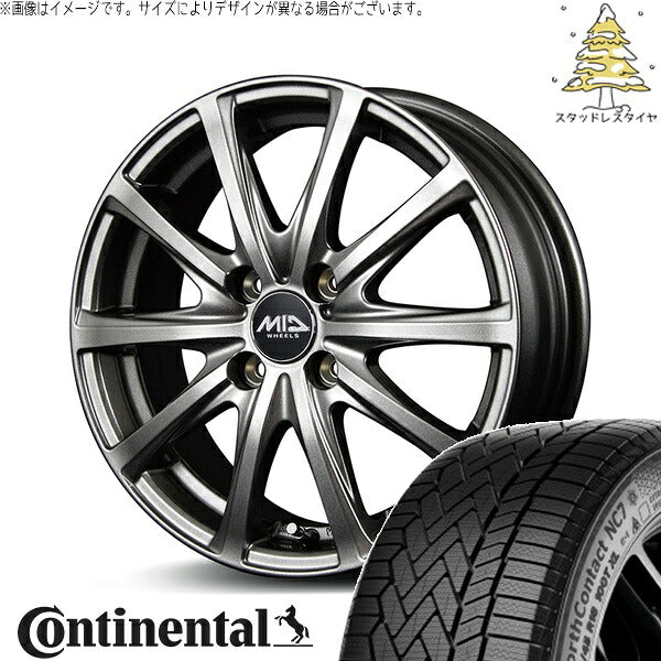 コンチネンタル ノースコンタクト セブン (NorthContact7) 185/60R15 ＋ MIDホイール V25 メタリックグレー 15インチ 5.5J +50 4H100P スタッドレス・ホイール4本セット。1枚目。