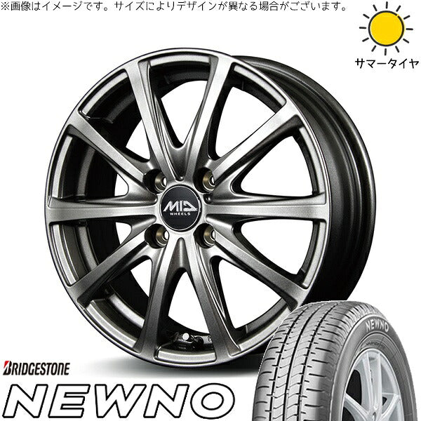 ブリヂストン ニューノ 155/55R14 ＋ MIDホイール V25 メタリックグレー 14インチ 5.5J +45 4H100P サマー・ホイール4本セット。1枚目。