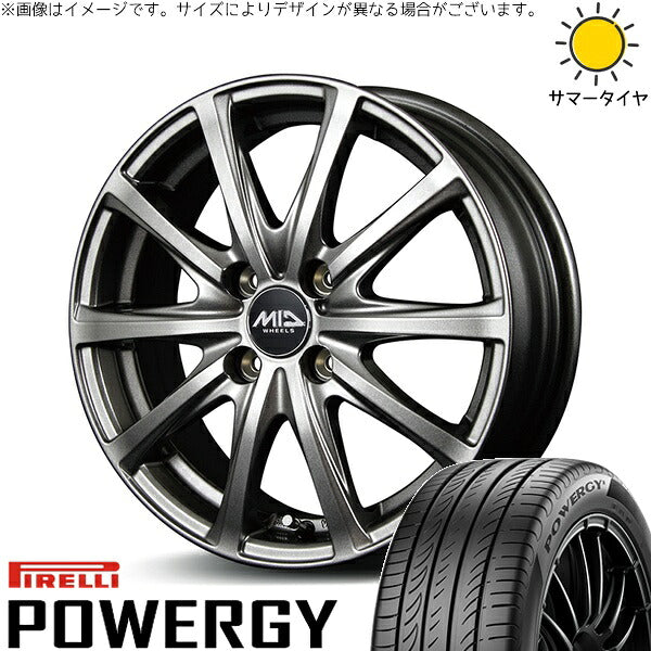 ピレリ パワジー 185/65R15 ＋ MIDホイール V25 メタリックグレー 15インチ 5.5J +50 4H100P サマー・ホイール4本セット。1枚目。