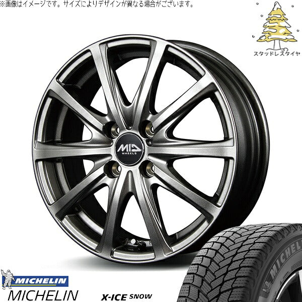 ミシュラン エックスアイス スノー 175/65R15 ＋ MIDホイール V25 メタリックグレー 15インチ 5.5J +40 4H100P スタッドレス・ホイール4本セット。1枚目。