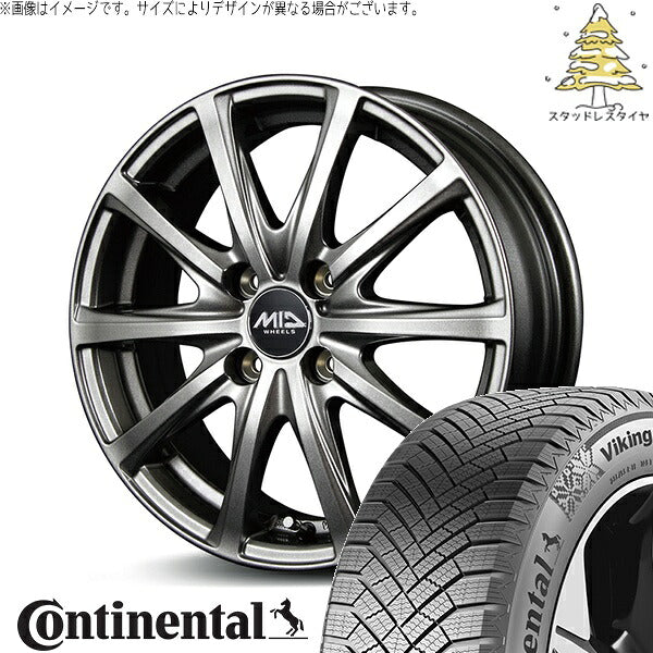 コンチネンタル バイキングコンタクト8 185/65R15 ＋ MIDホイール V25 メタリックグレー 15インチ 5.5J +50 4H100P スタッドレス・ホイール4本セット。1枚目。