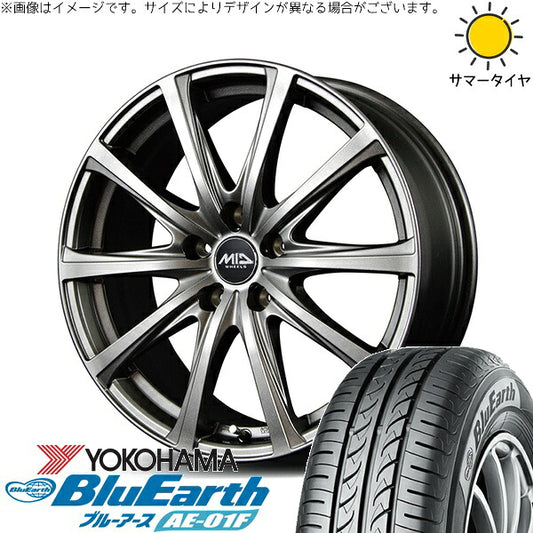 ヨコハマタイヤ ブルーアース AE-01F 185/65R15 ＋ MIDホイール V25 メタリックグレー 15インチ 6J +52 5H114.3P サマー・ホイール4本セット。1枚目。