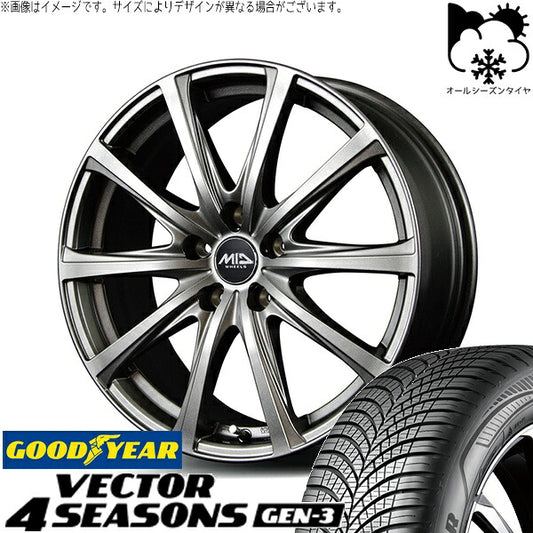 グッドイヤー ベクター4シーズンズ GEN-3 225/55R18 ＋ MIDホイール V25 メタリックグレー 18インチ 7.5J +53 5H114.3P オールシーズン・ホイール4本セット。1枚目。
