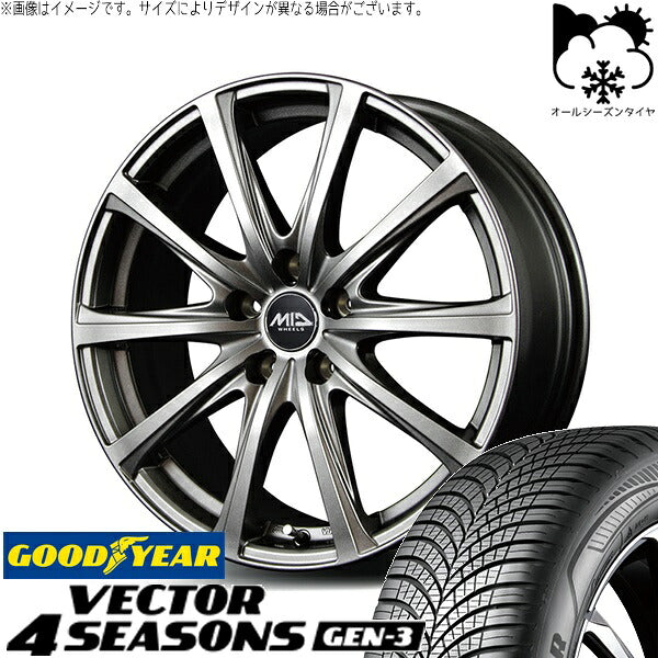 グッドイヤー ベクター4シーズンズ GEN-3 225/45R18 ＋ MIDホイール V25 メタリックグレー 18インチ 7.5J +38 5H114.3P オールシーズン・ホイール4本セット。1枚目。