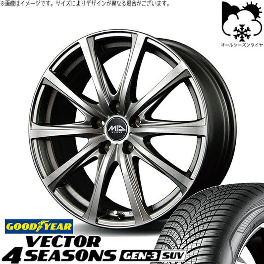 グッドイヤー ベクター4シーズンズ GEN-3 SUV 235/55R18 ＋ MIDホイール V25 メタリックグレー 18インチ 7.5J +38 5H114.3P オールシーズン・ホイール4本セット。1枚目。
