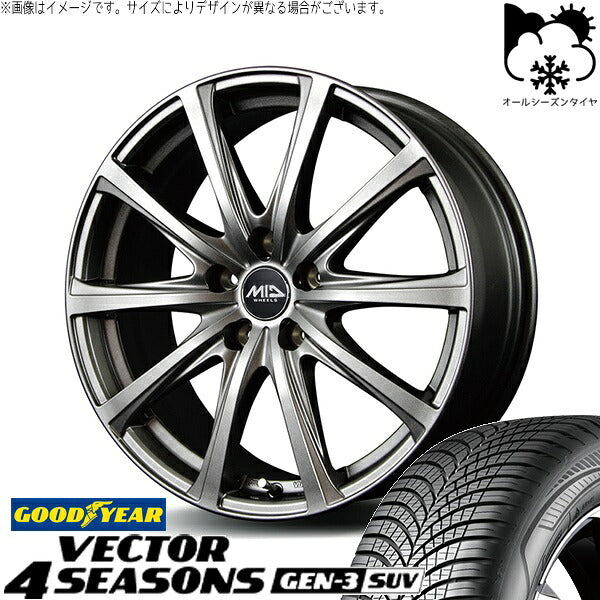 グッドイヤー ベクター4シーズンズ GEN-3 SUV 225/60R18 ＋ MIDホイール V25 メタリックグレー 18インチ 7.5J +53 5H114.3P オールシーズン・ホイール4本セット。1枚目。