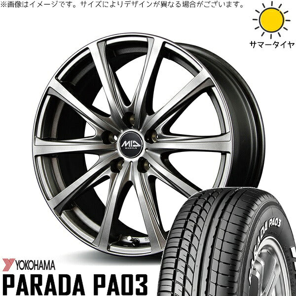 ヨコハマタイヤ パラダ PA03 215/60R17 ＋ MIDホイール V25 メタリックグレー 17インチ 7J +55 5H114.3P サマー・ホイール4本セット。1枚目。