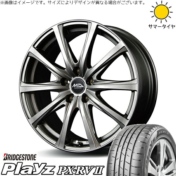 ブリヂストン プレイズ PX-RV2 225/45R18 ＋ MIDホイール V25 メタリックグレー 18インチ 7.5J +38 5H114.3P サマー・ホイール4本セット。1枚目。