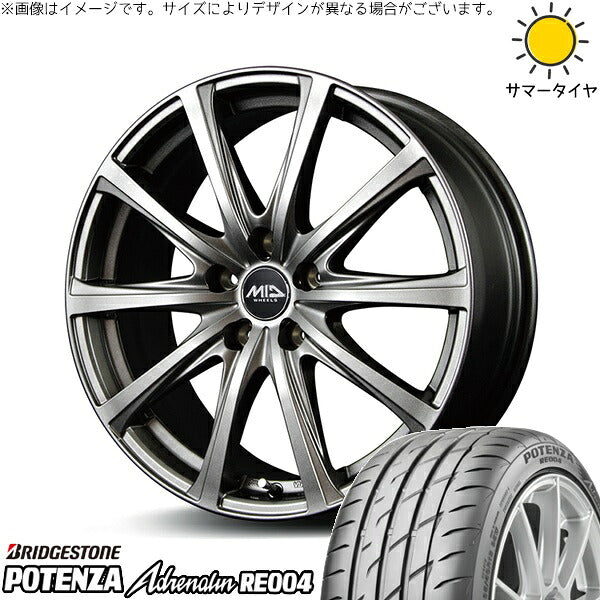 ブリヂストン ポテンザ アドレナリン RE004 205/55R16 ＋ MIDホイール V25 メタリックグレー 16インチ 6.5J +53 5H114.3P サマー・ホイール4本セット。1枚目。