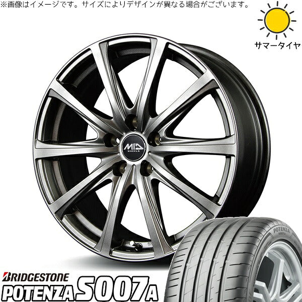 ブリヂストン ポテンザ S007A 225/50R17 ＋ MIDホイール V25 メタリックグレー 17インチ 7J +38 5H114.3P サマー・ホイール4本セット。1枚目。