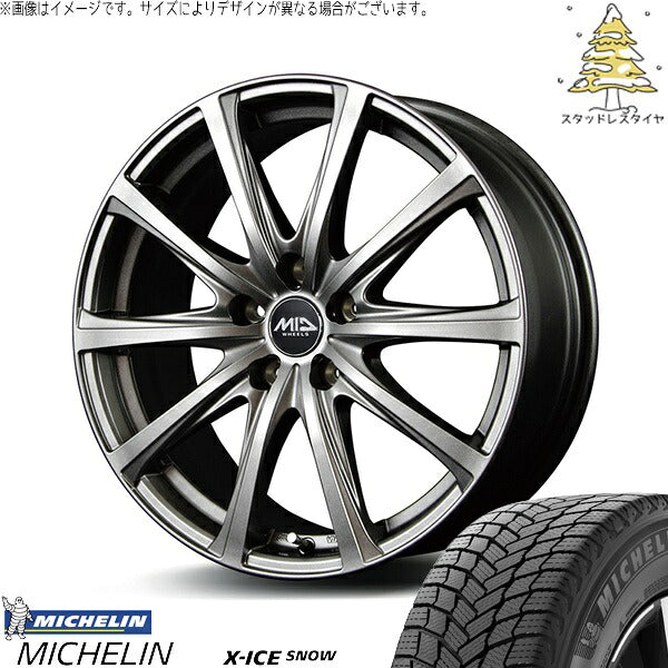 ミシュラン エックスアイス スノー 195/60R17 ＋ MIDホイール V25 メタリックグレー 17インチ 7J +38 5H114.3P スタッドレス・ホイール4本セット。1枚目。