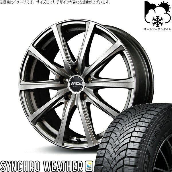 ダンロップ シンクロウェザー 225/55R18 ＋ MIDホイール V25 メタリックグレー 18インチ 7.5J +53 5H114.3P オールシーズン・ホイール4本セット。1枚目。