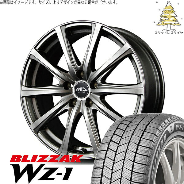 ブリヂストン ブリザック WZ-1 (BLIZZAK WZ-1) 225/60R17 ＋ MIDホイール V25 メタリックグレー 17インチ 7.0J +38 5H114.3P スタッドレス・ホイール4本セット。1枚目。