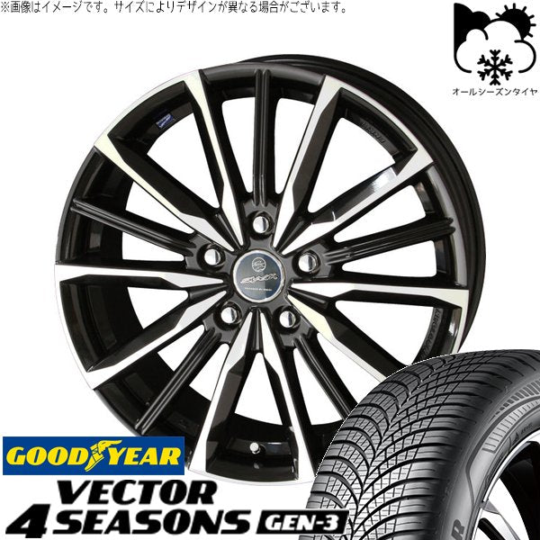 グッドイヤー ベクター4シーズンズ GEN-3 225/55R18 ＋ スマック ヴァルキリー サファイアブラックポリッシュ 18インチ 8J +45 5H114.3P オールシーズン・ホイール4本セット。1枚目。