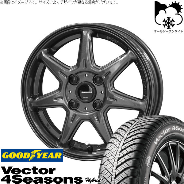 グッドイヤー ベクター4シーズンズ ハイブリッド 165/55R14 ＋ RIVAZZA VEX-7 ガンブラック 14インチ 4.5J +45 4H100P オールシーズン・ホイール4本セット。1枚目。