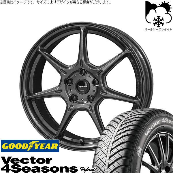 グッドイヤー ベクター4シーズンズ ハイブリッド 215/50R18 ＋ RIVAZZA VEX-7 ガンブラック 18インチ 7.5J +48 5H114.3P オールシーズン・ホイール4本セット。1枚目。