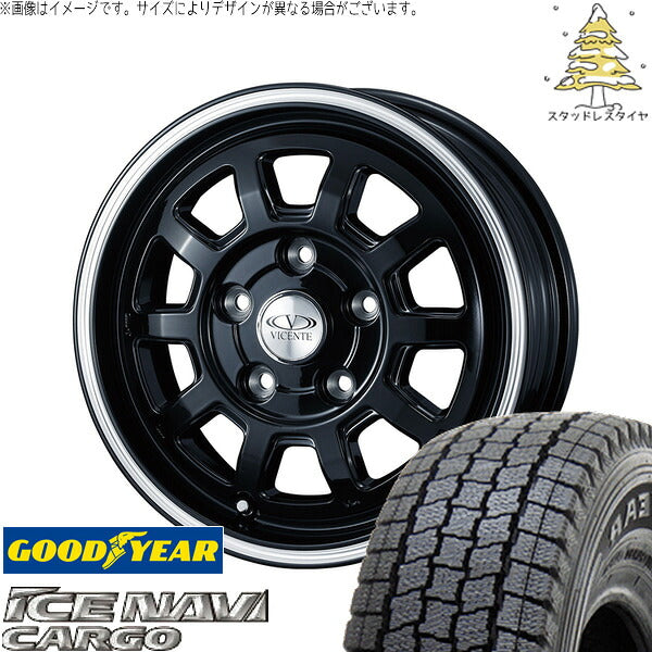 グッドイヤー アイスナビカーゴ 155/80R14 ＋ ヴィセンテ06-PS ブラックポリッシュライン 14インチ 5J +35 4H100P スタッドレス・ホイール4本セット。1枚目。