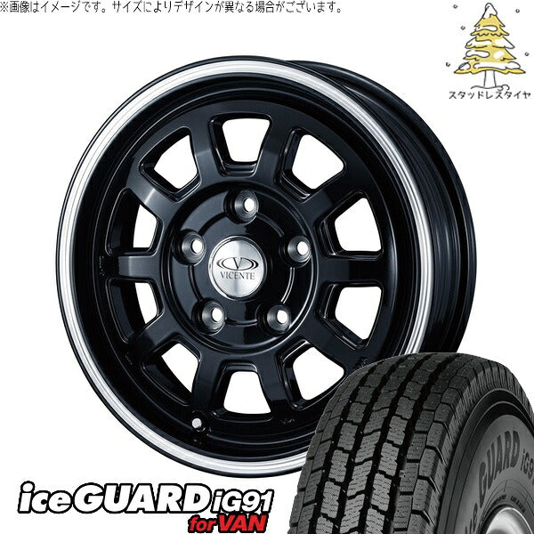 ヨコハマタイヤ アイスガード91 IG91 145/80R13 ＋ ヴィセンテ06-NE ブラックポリッシュライン 13インチ 4J +40 4H100P スタッドレス・ホイール4本セット。1枚目。
