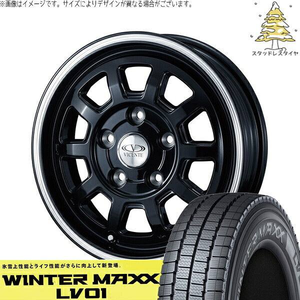 ダンロップ ウィンターマックス LV01 165/80R14 ＋ ヴィセンテ06-NV ブラックポリッシュライン 14インチ 5J +43 4H114.3P スタッドレス・ホイール4本セット。1枚目。